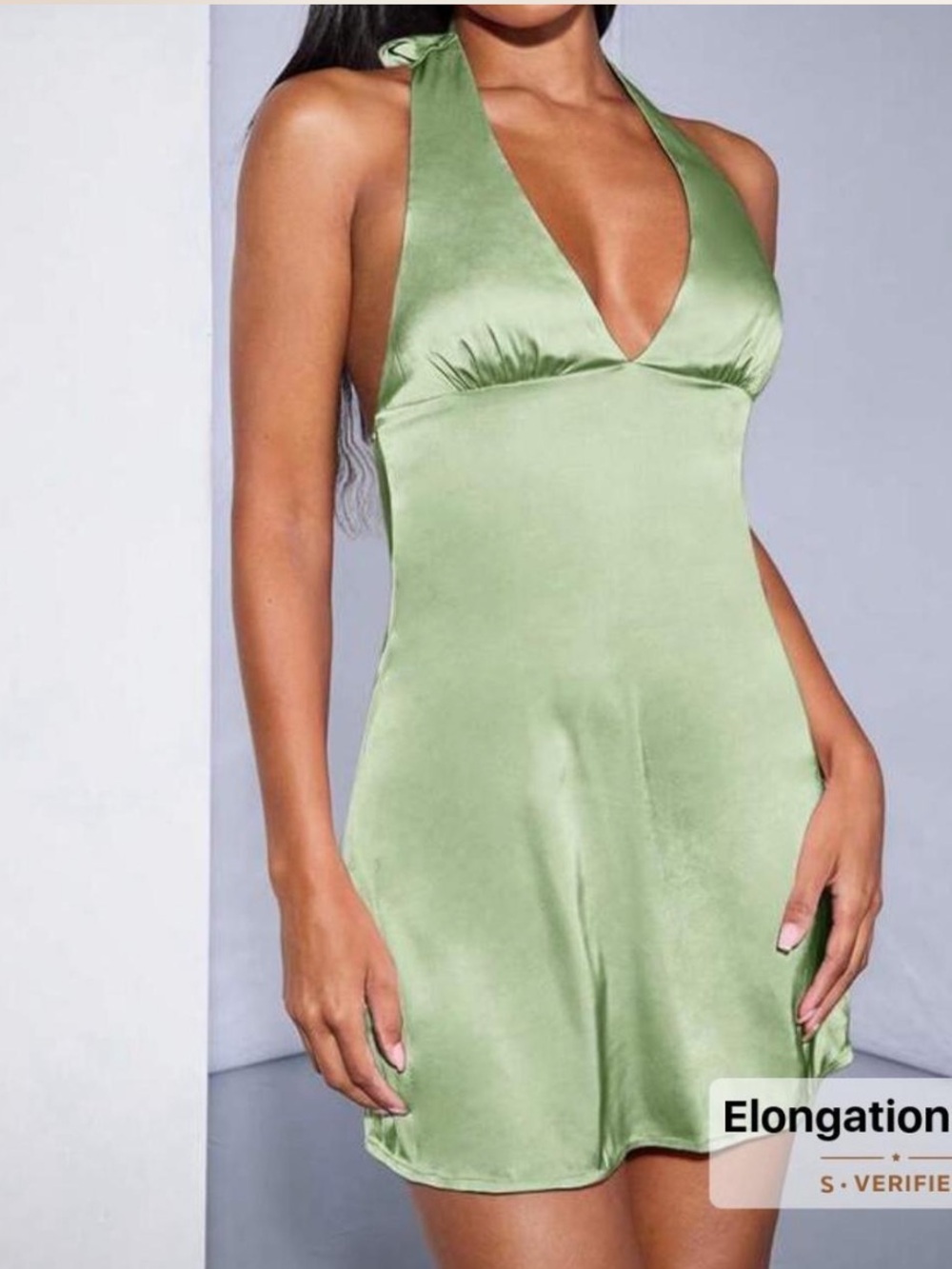 Satin Halter Mini Dress in Light Green